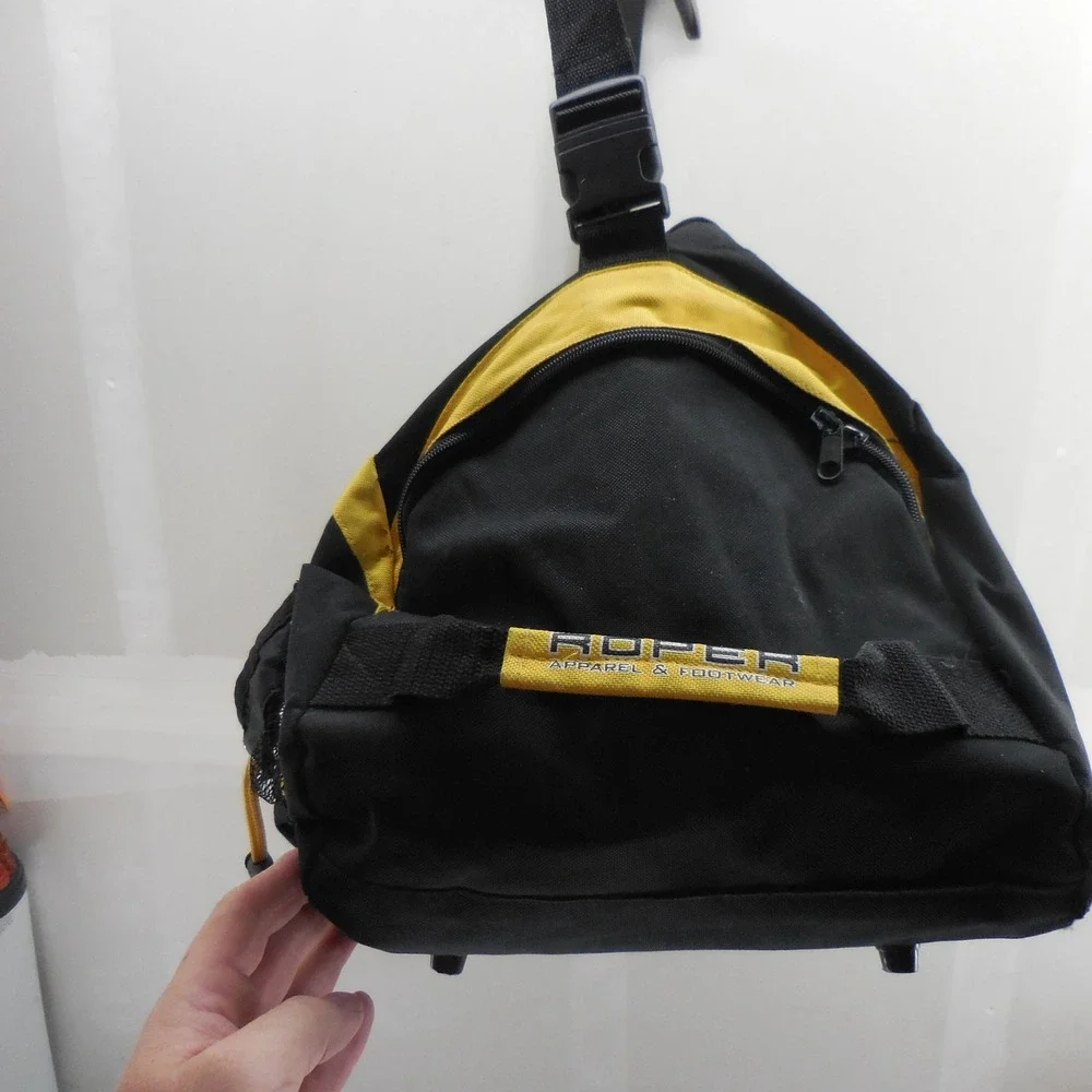 Vintage Roper Duffel Bag Black Yellow Rodeo Travel Gym Gear Bag Large 22 Inch